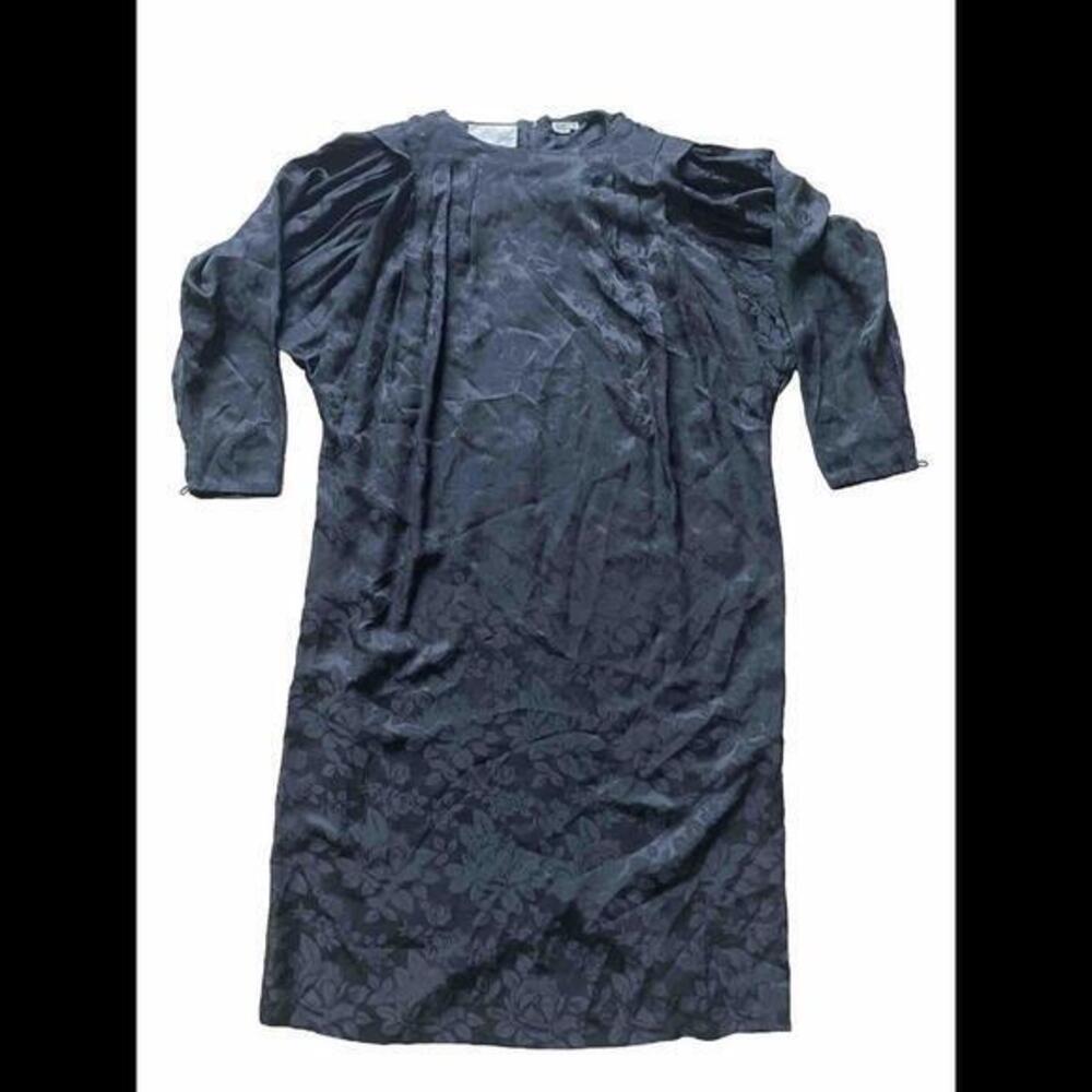 Vintage Lord & Taylor Black Floral Dress 100% Silk Size 12 Made In Hong Kong